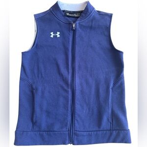 Under Armour Navy Vest Youth Large Full Zip Layer Pockets EUC Soft Golf Outdoor